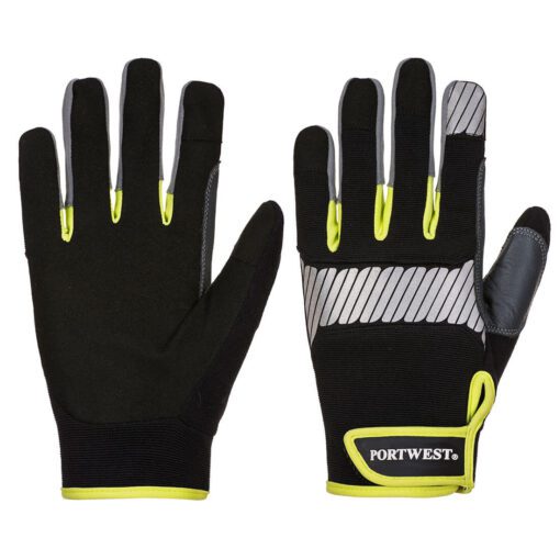 PORTWEST - A770 - PW3 Mechanic 80 Reflective Utility Glove Black/Yellow - Image 2