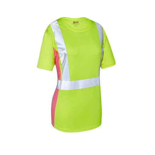 GSS Safety 5125 Class 2 Women's Short Sleeve T-shirt Lime with Pink Side - Image 2