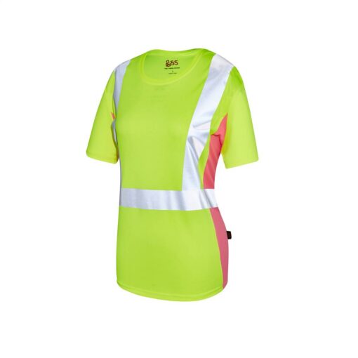 GSS Safety 5125 Class 2 Women's Short Sleeve T-shirt Lime with Pink Side - Image 4