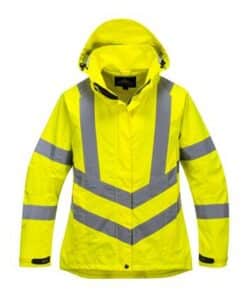 PortWest LW70 Ladies Hi Vis Breathable Jacket, Class 3 Type R, PU Coated Waterproof, Stain Resistant, Hi Vis Yellow