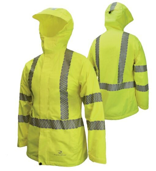 Radians RW12L Ladies Lightweight Ripstop Rain Jacket, Waterproof Class 3, Hi Vis Lime Green - Image 2