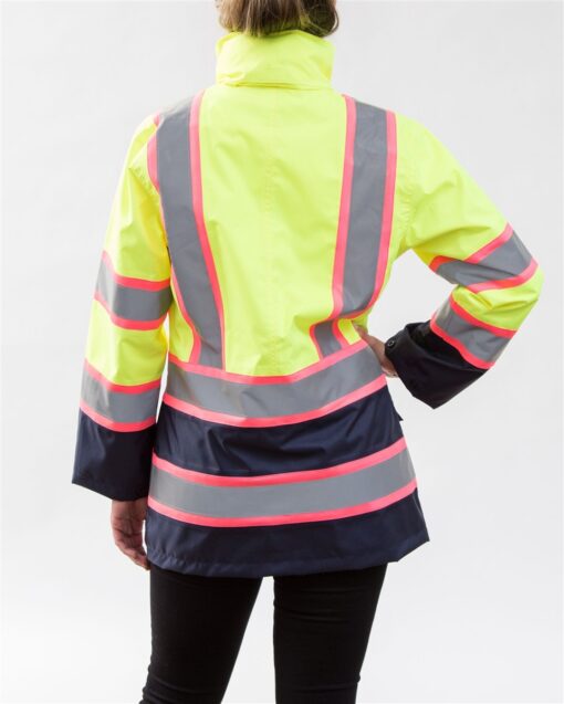 Utility Pro UHV825 Women's Class 2 Rain Jacket, Lime/Navy with Pink Trimmed Reflective Striping - Image 4